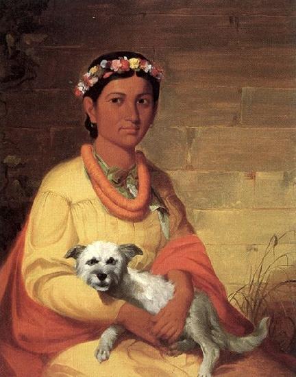John Mix Stanley Hawaiian Girl with Dog China oil painting art
